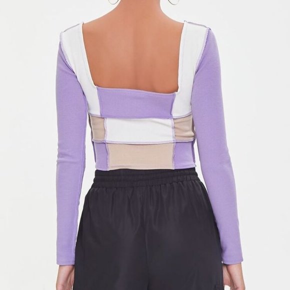 Forever 21 Ribbed Colorblock Long Sleeve Crop Top S - Picture 3 of 4